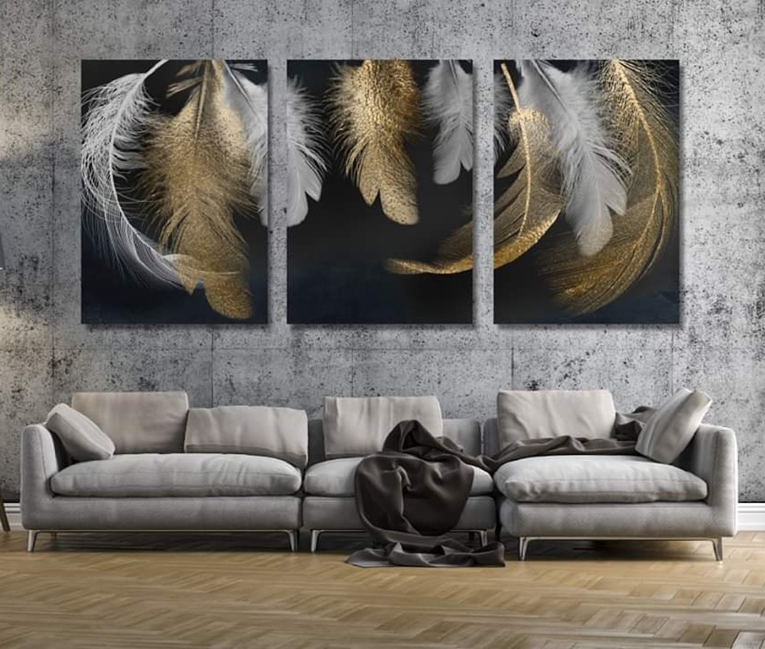 סט שלישיית תמונות נוצות