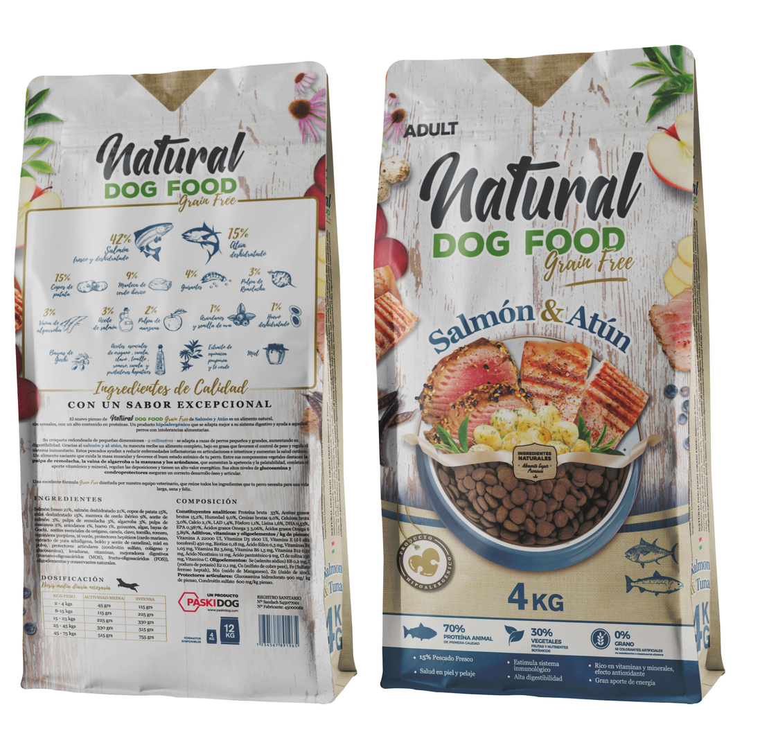 נטורל - מזון לכלבים על בסיס סלמון וטונה - ללא דגנים - 4 ק