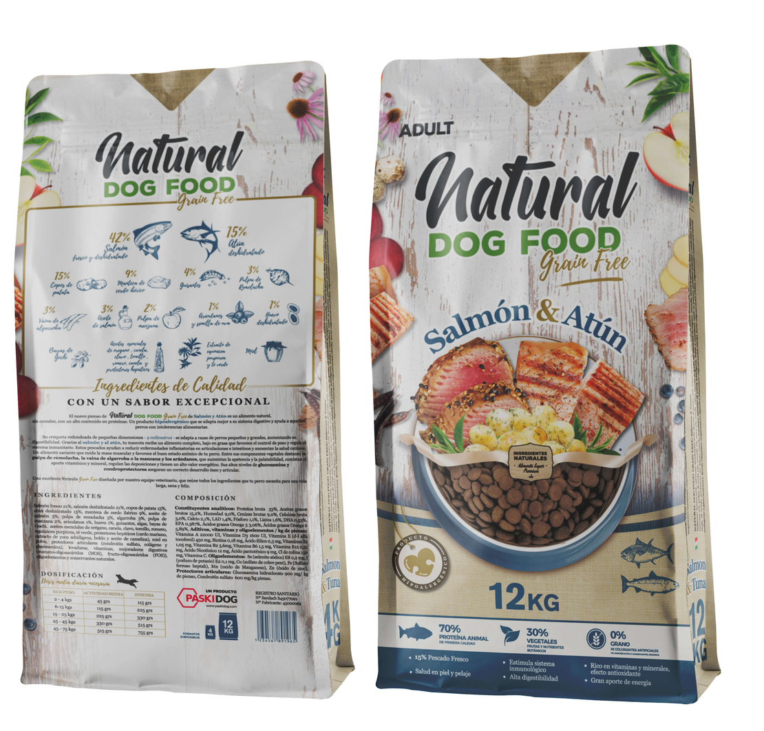 נטורל היפואלרגני- מזון לכלבים על בסיס סלמון וטונה - ללא דגנים - 12 ק
