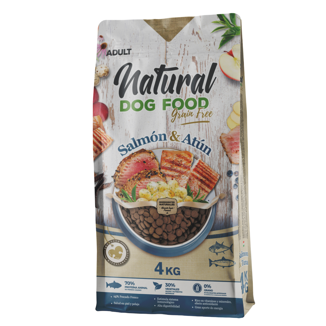נטורל - מזון לכלבים על בסיס סלמון וטונה היפואלרגני - ללא דגנים - 4 ק