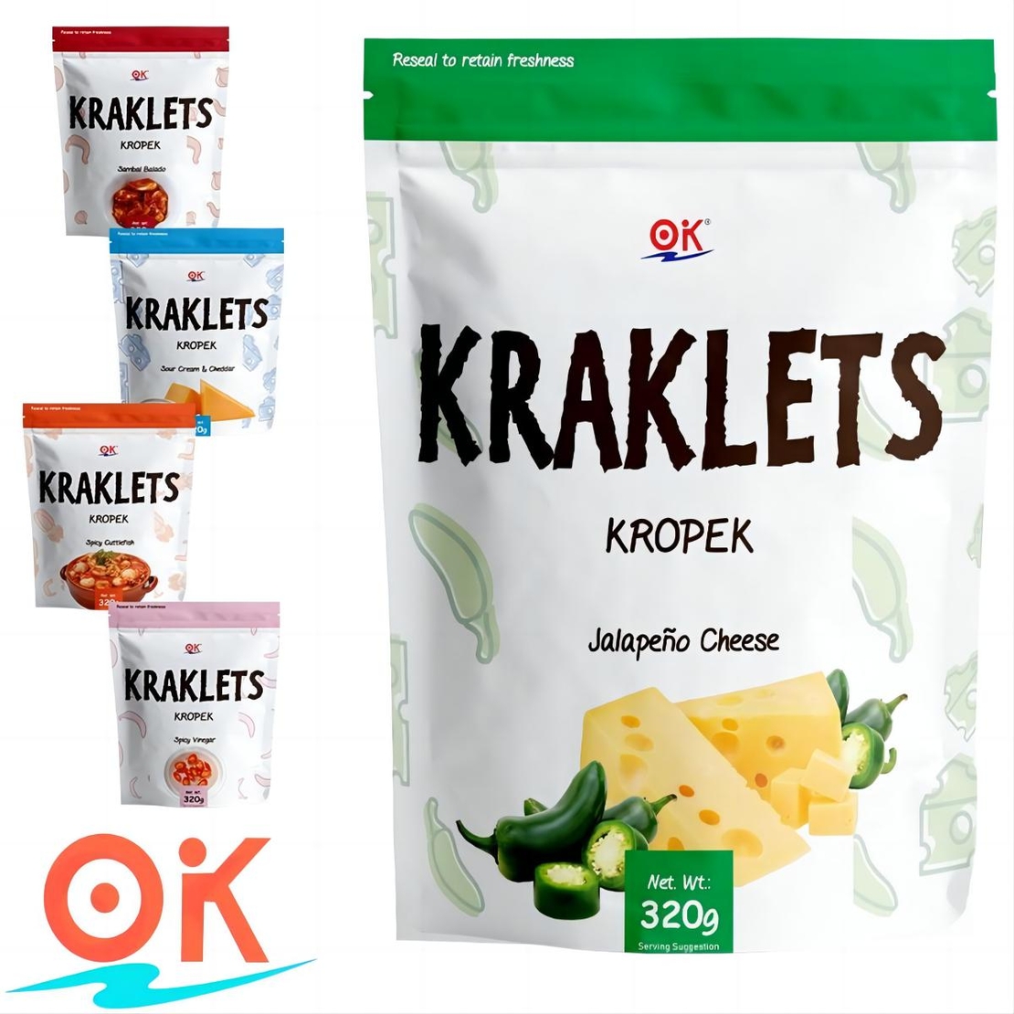 Kraklets Kropek Jalapeno Cheese 320grms