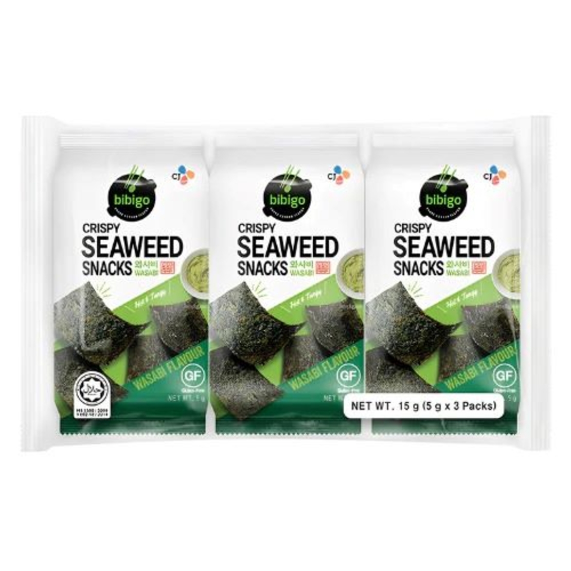 Bibigo Crispy Seaweed Snacks Wasabi 15grms ( 5grms x 3 packs)