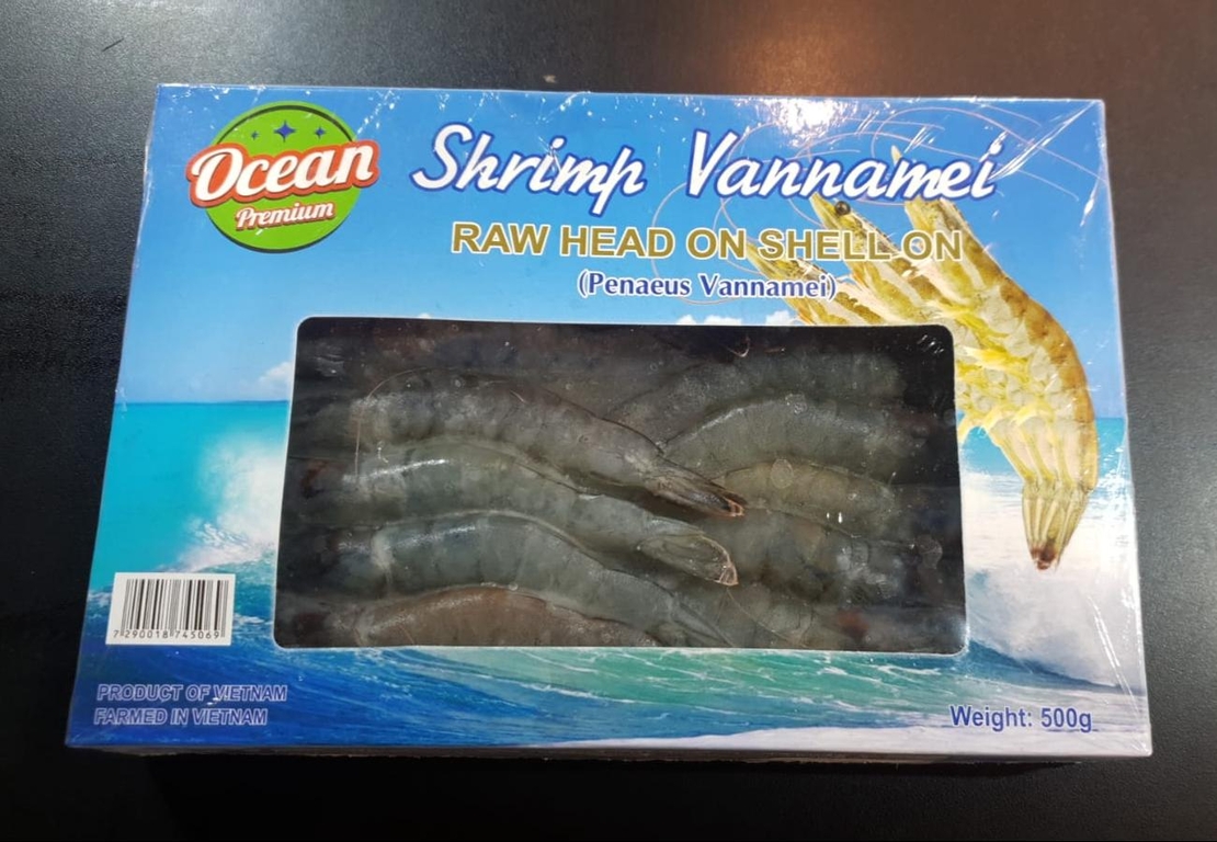 Shrimp Vannamei Raw Head On Shell On 500g