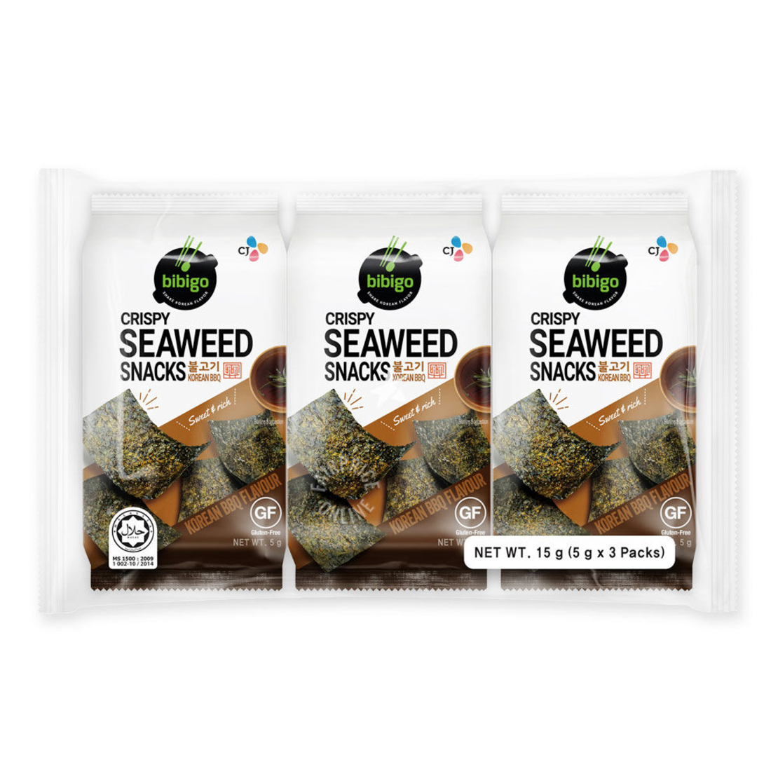 Bibigo Crispy Seaweed  snacks Barbecue  5 grms x 3 packs