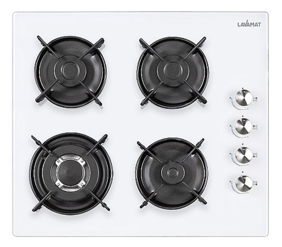 כיריים גז 4 להבות זכוכית לבנה לבמט LAVAMAT דגם LVH66WG-NT