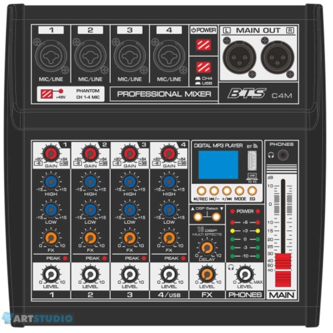 מיקסר 4 ערוצים XLR BTS