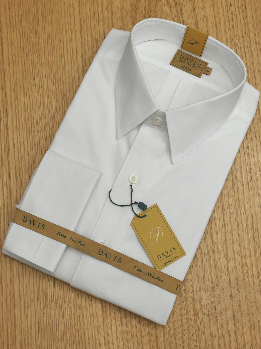 חולצת חפתים לבנה – DAVIS | SLIM FIT | צווארון אמריקאי | בלי כיס | סדרת GOLD LABEL