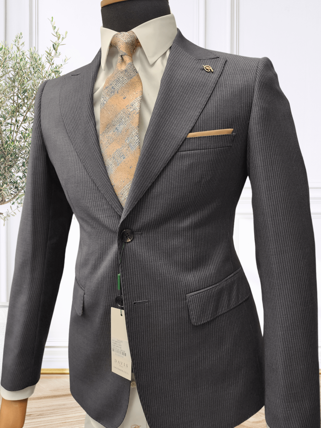 חליפת גברים SKINNY FIT – אפור פסים צר