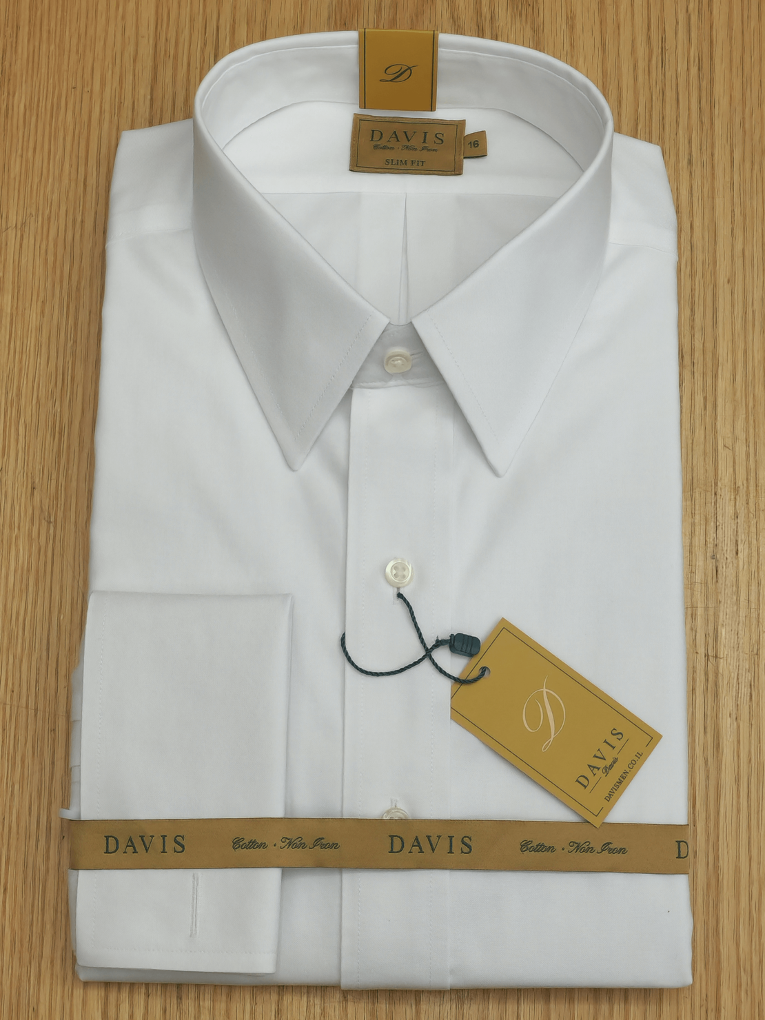 חולצת חפתים לבנה – DAVIS | SLIM FIT | צווארון אמריקאי | בלי כיס | סדרת GOLD LABEL