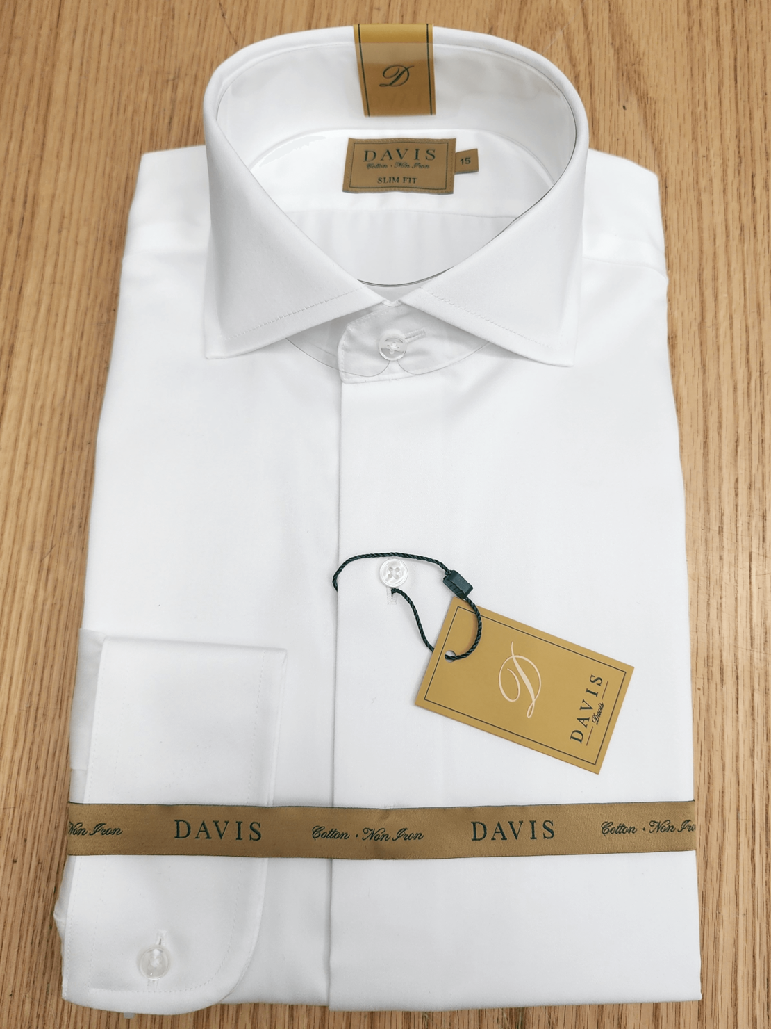 חולצת סאטן לבנה | צווארון איטלקי חתוך | DAVIS | SLIM FIT |  ללא גיהוץ | סדרת GOLD LABEL