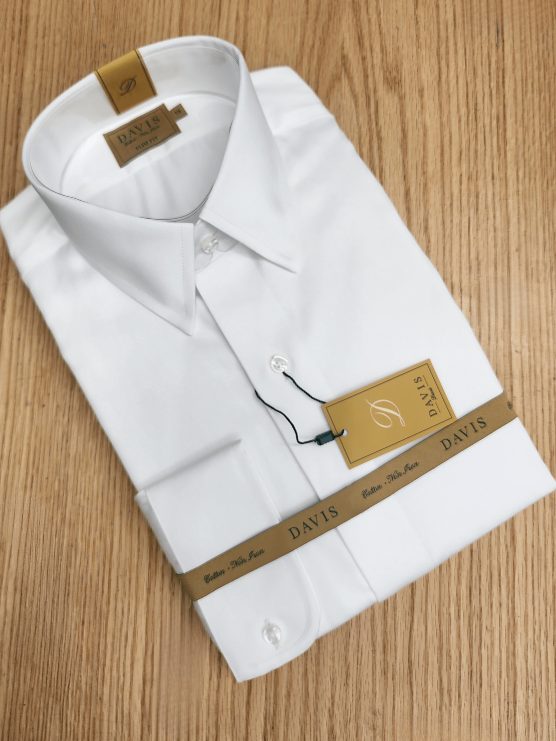 חולצת סאטן לבנה | צווארון אמריקאי | DAVIS | SLIM FIT |  ללא גיהוץ | סדרת GOLD LABEL
