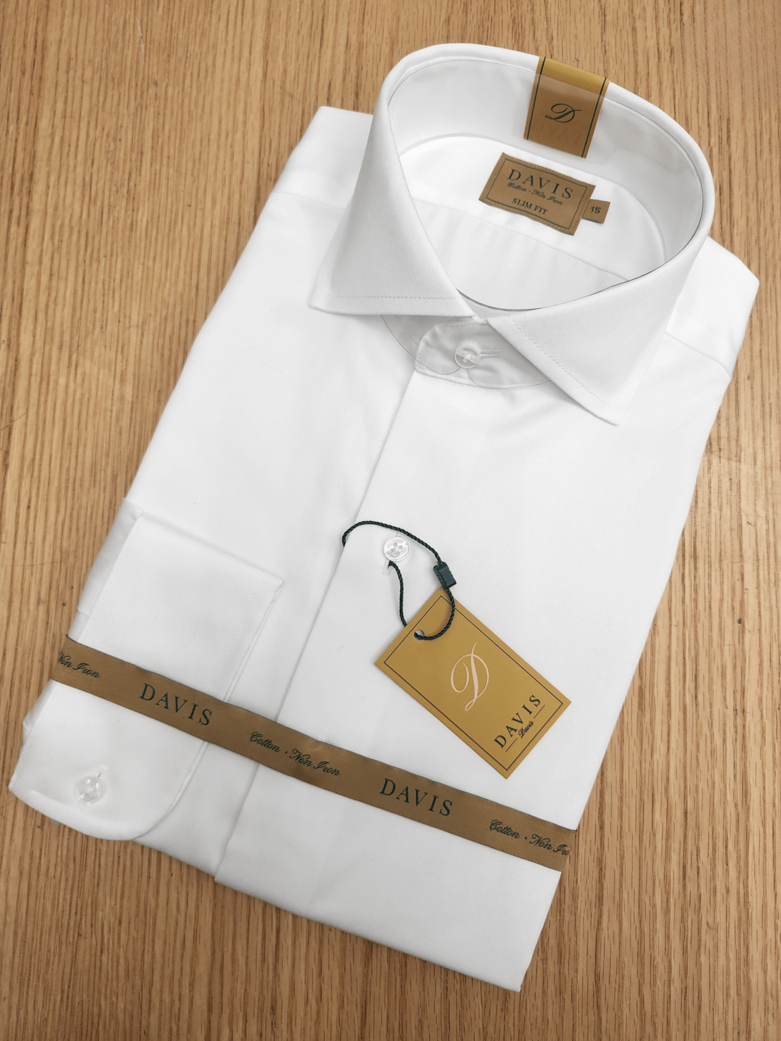חולצת סאטן לבנה | צווארון איטלקי חתוך | DAVIS | SLIM FIT |  ללא גיהוץ | סדרת GOLD LABEL