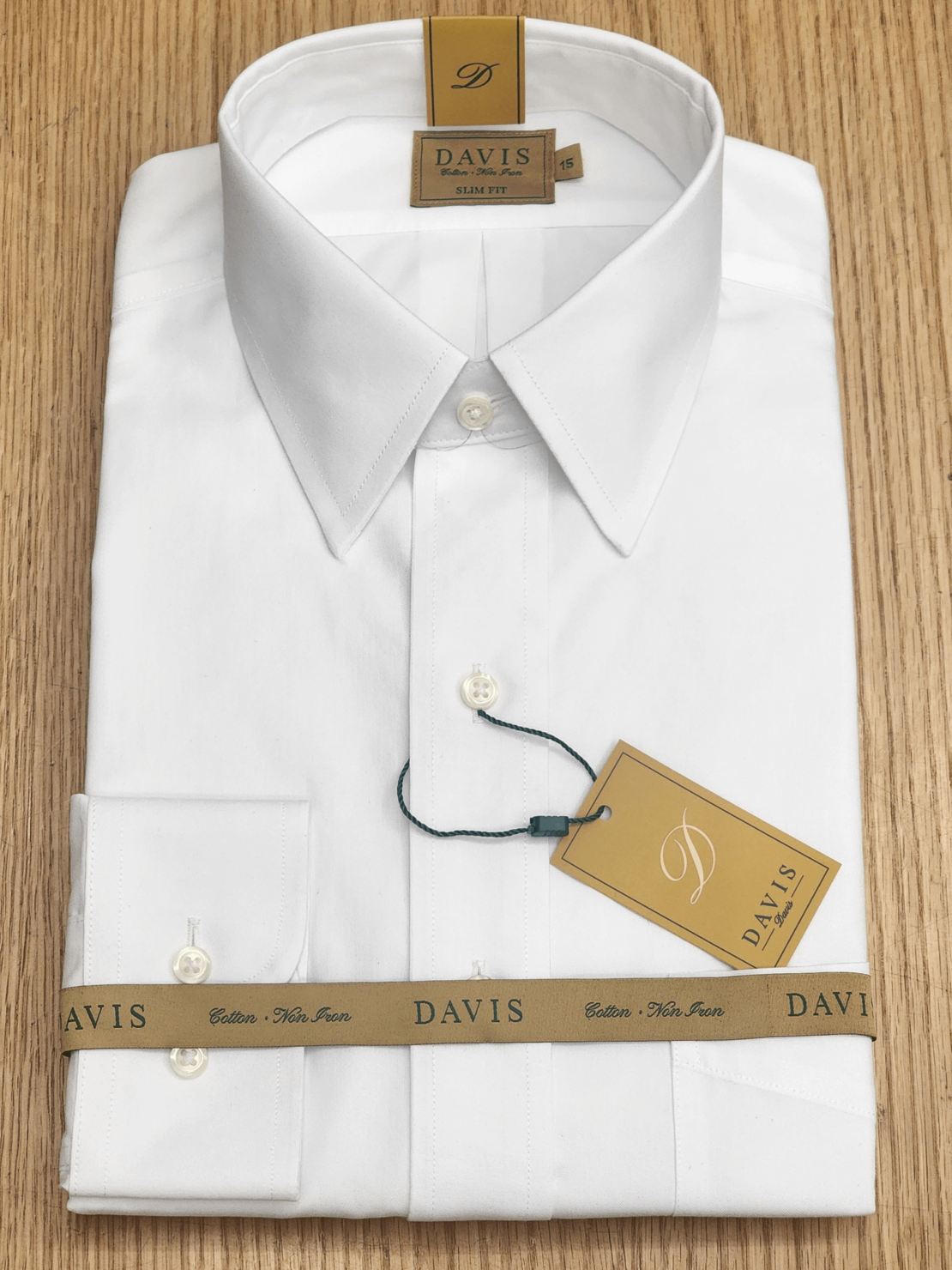 חולצת גברים לבנה – DAVIS | SLIM FIT | צווארון אמריקאי | עם כיס | סדרת GOLD LABEL