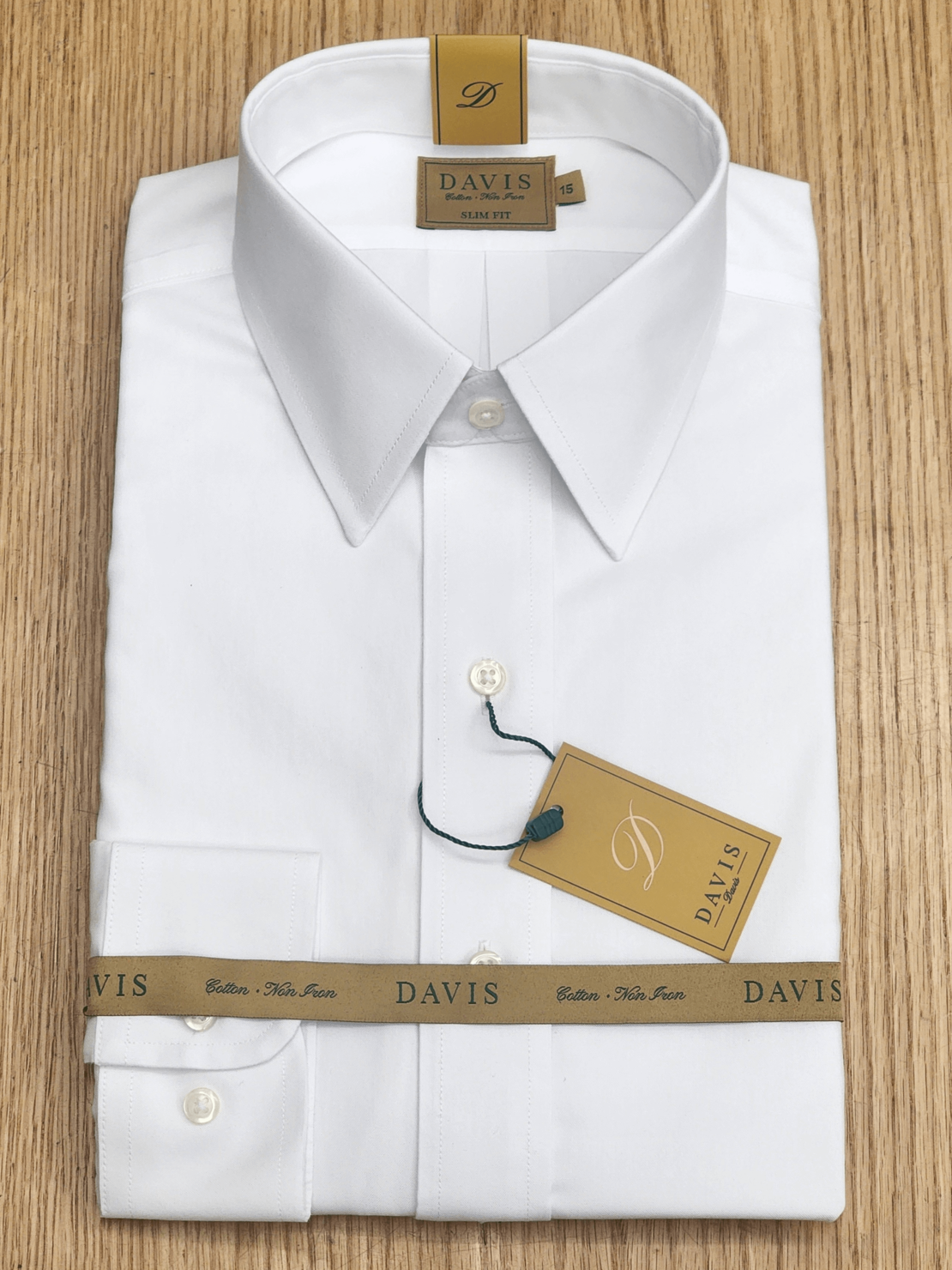 חולצת גברים לבנה – DAVIS | SLIM FIT | צווארון אמריקאי | בלי כיס | סדרת GOLD LABEL