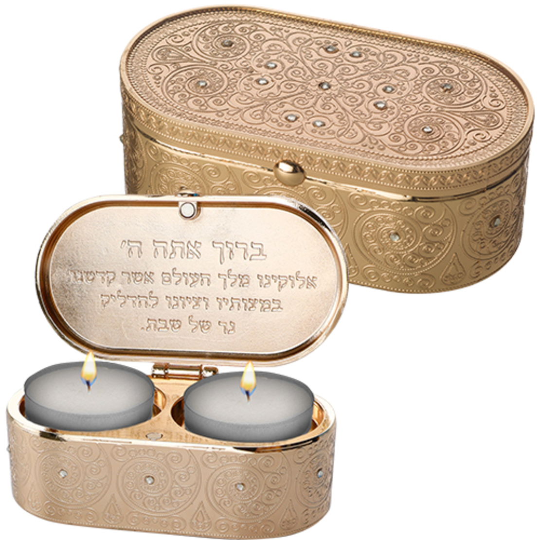 פמוטי נסיעה זהב בקופסא עם מכסה 
