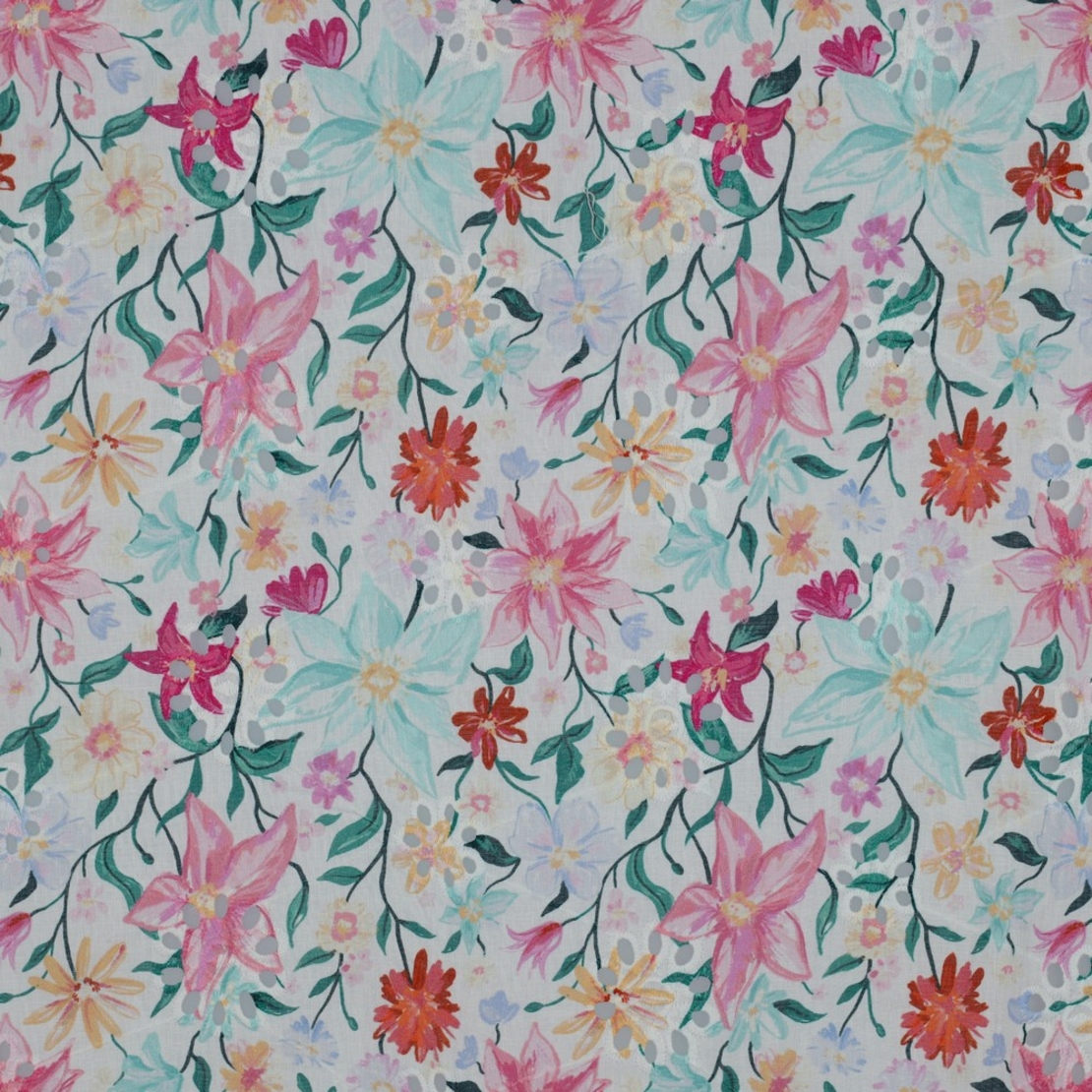 אריג כותנה תחרה פרחוני דגם רומא