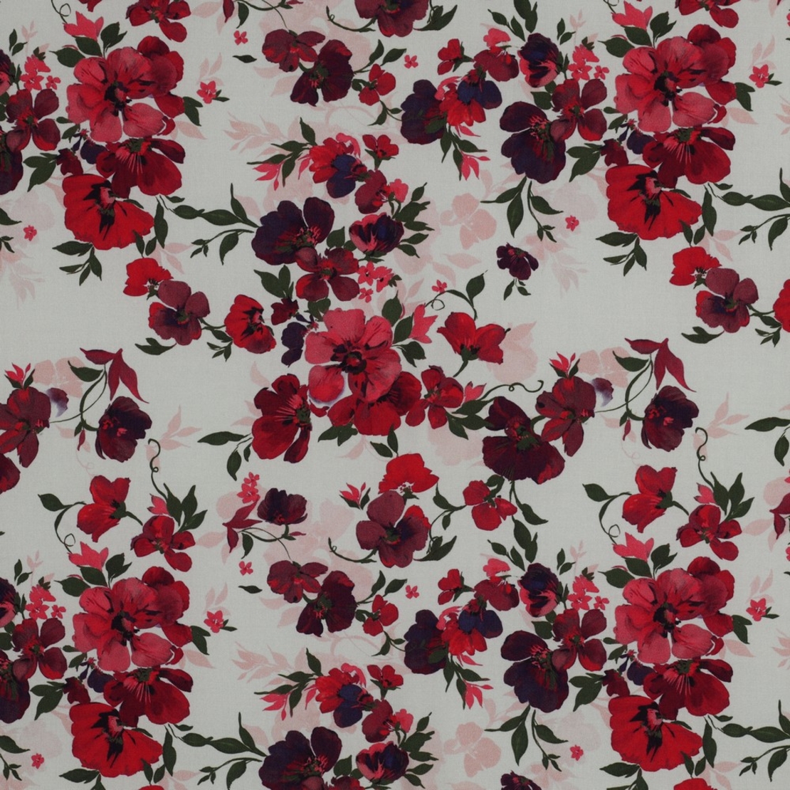 אריג ויסקוזה ECOVERO דפוס רומנטי על רקע לבן חם