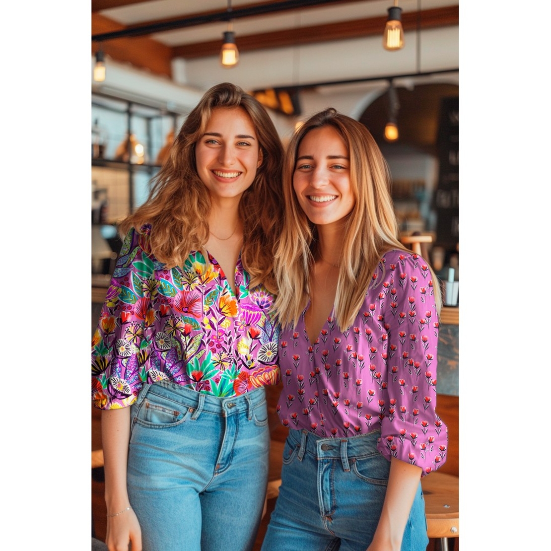 אריג כותנה דפוס פרחים עדינים על רקע פוקסיה