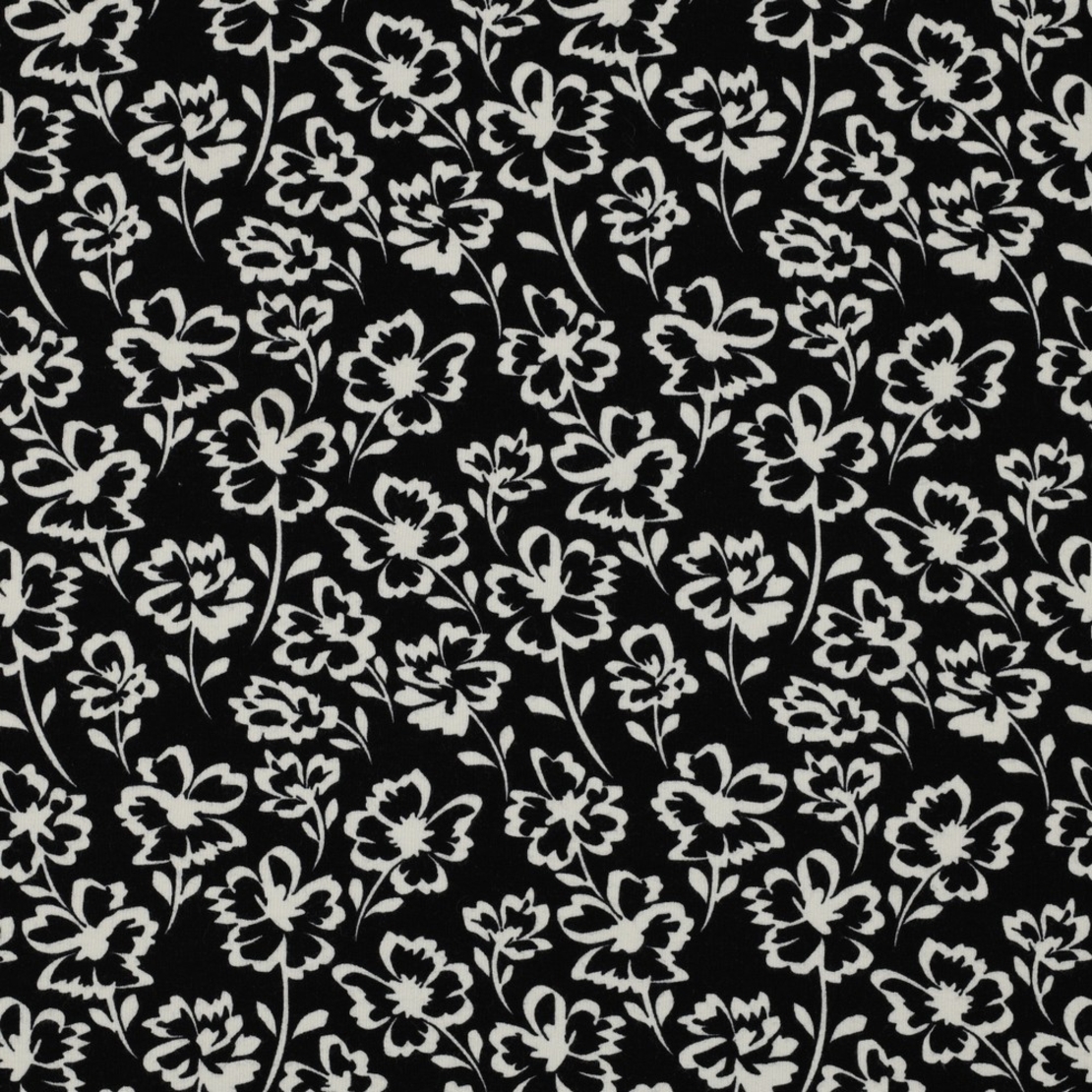 בד פוטר דפוס פרחים בגווני שחור לבן