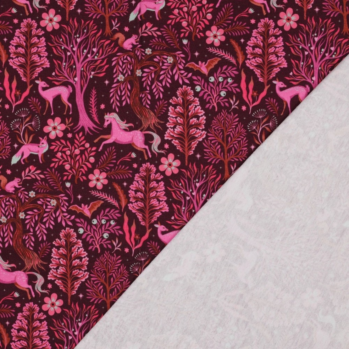 פרנץ טרי דפוס דיגיטלי חיות היער על רקע בורדו