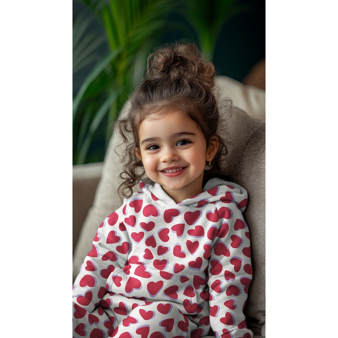 בד פוטר דפוס לבבות על רקע אפור מלאנז