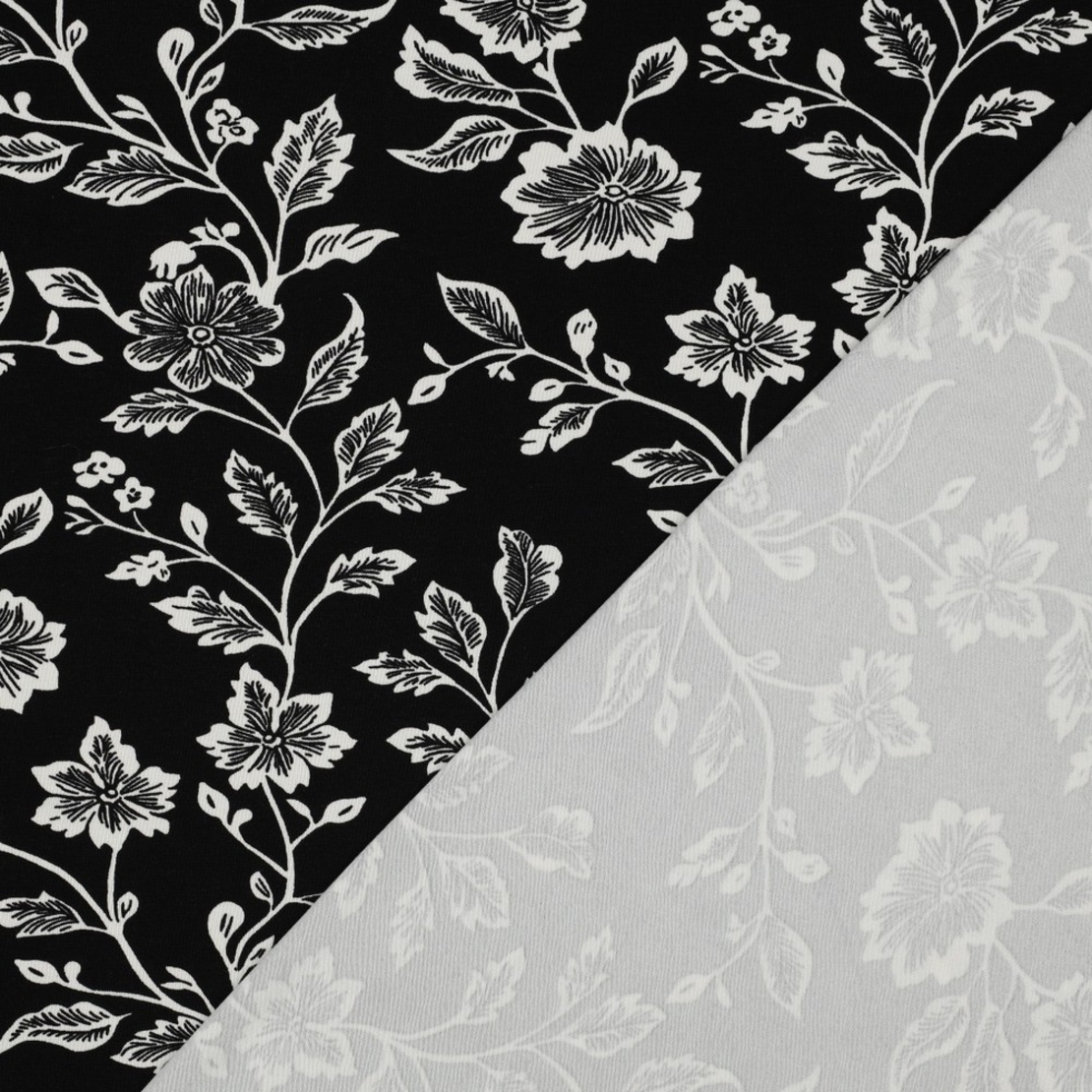 טריקו ויסקוזה פרחים מצויירים על רקע שחור