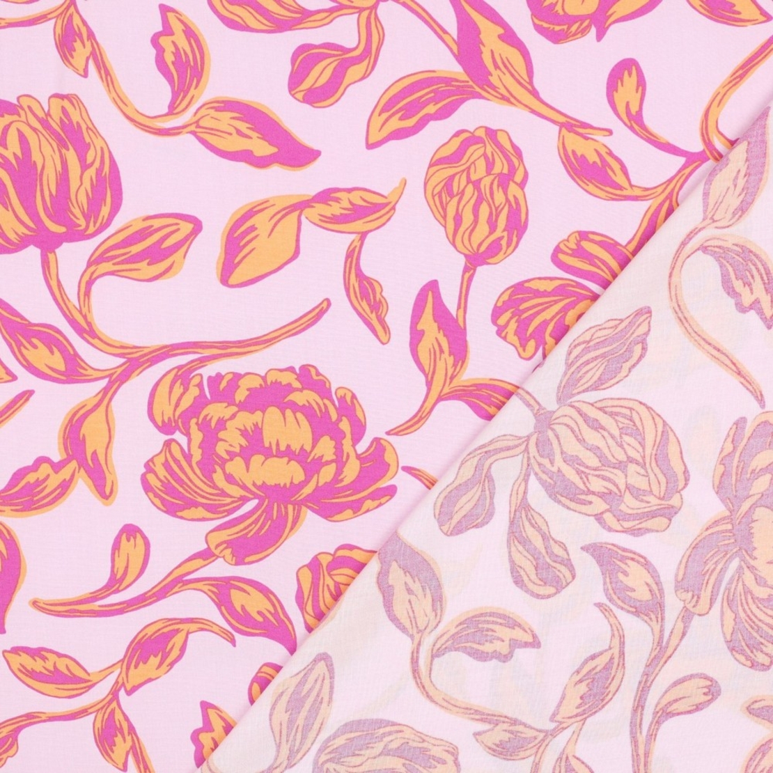 אריג ויסקוזה דפוס בוהו בגווני ורוד ותפוז