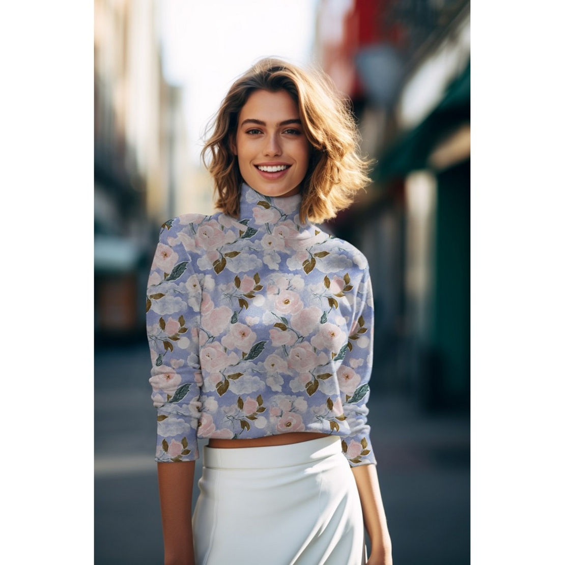 טריקו ויסקוזה דפוס פרחי לילך על רקע תכלת