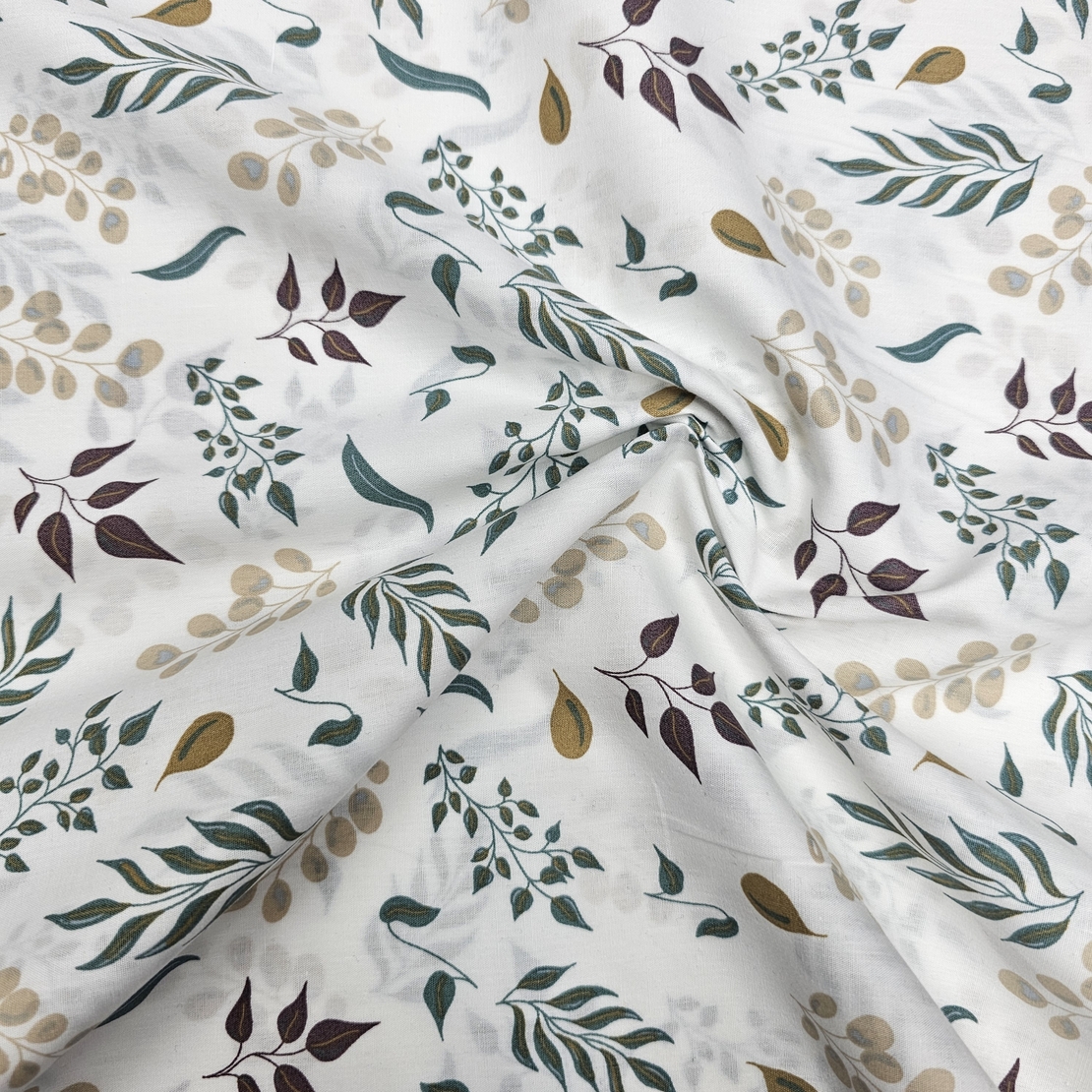 אריג כותנה דפוס עלי אקליפטוס גווני ירוק