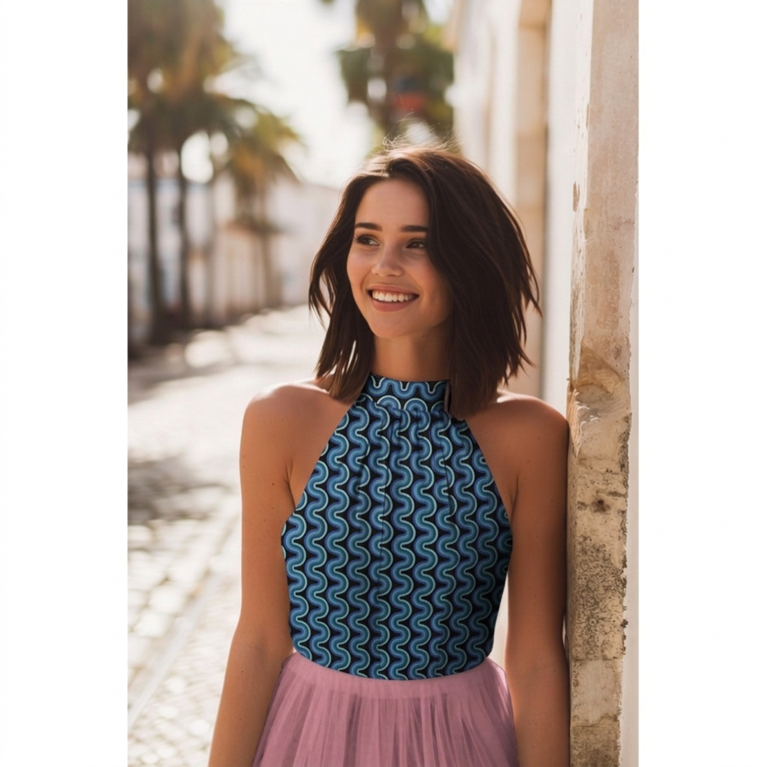 אריג ויסקוזה דפוס גאומטרי גווני ירוק כחול