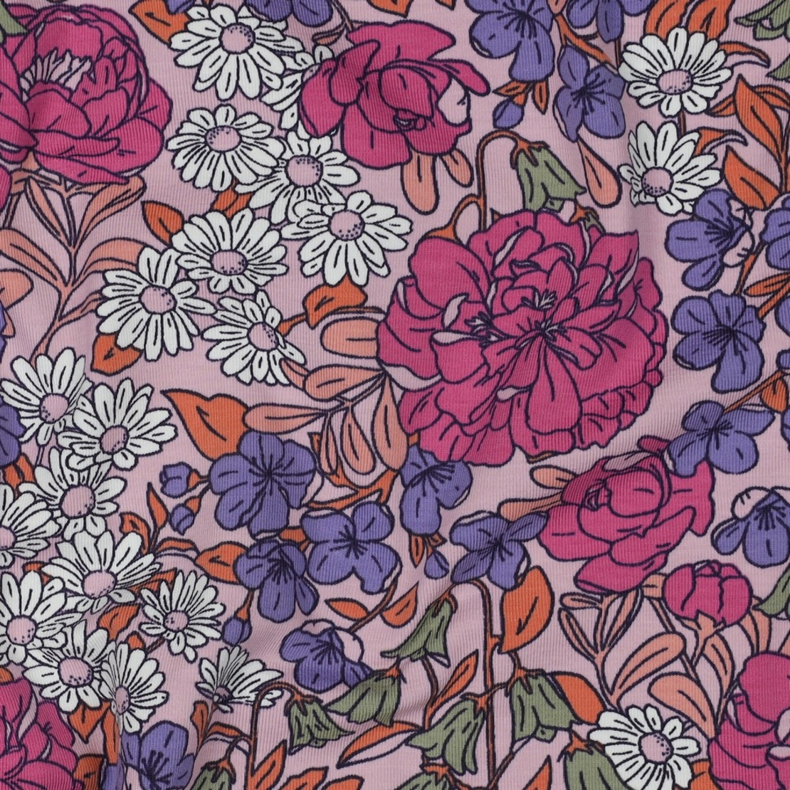 טריקו כותנה דפוס חגיגת הפרחים על רקע ורוד