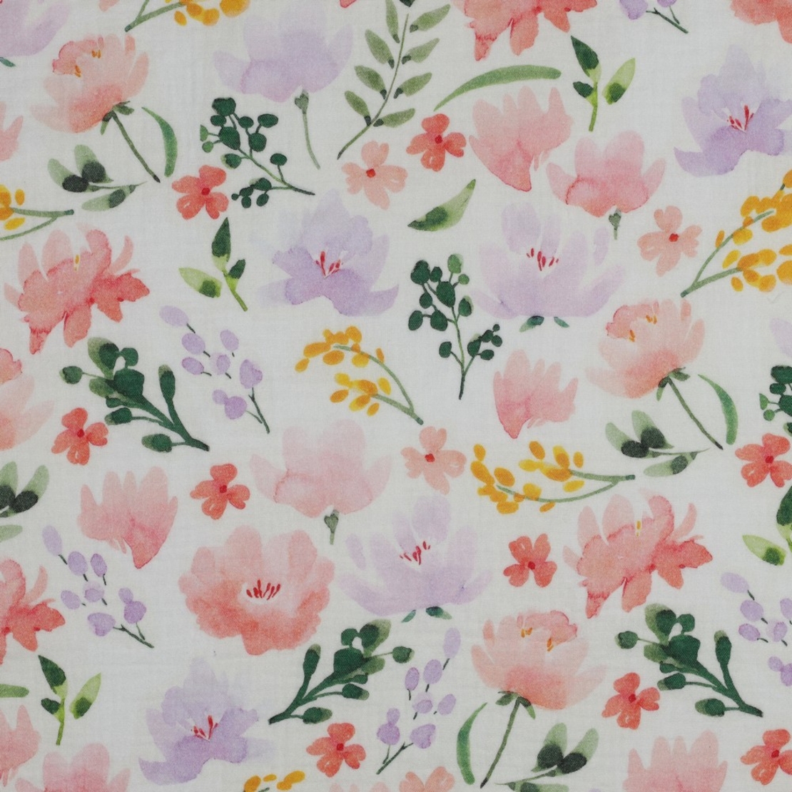 אריג דאבל טטרה דפוס פרחים מוציירים רקע לבן