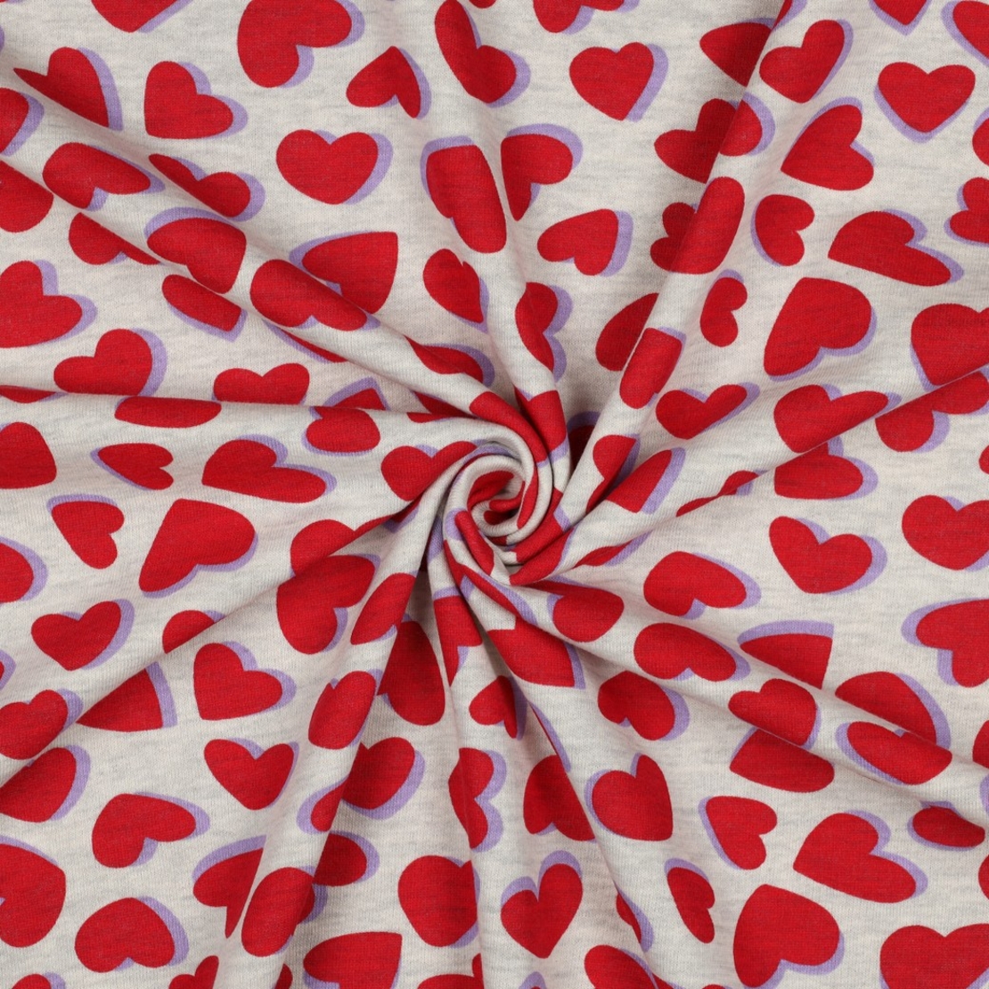 בד פוטר דפוס לבבות על רקע אפור מלאנז