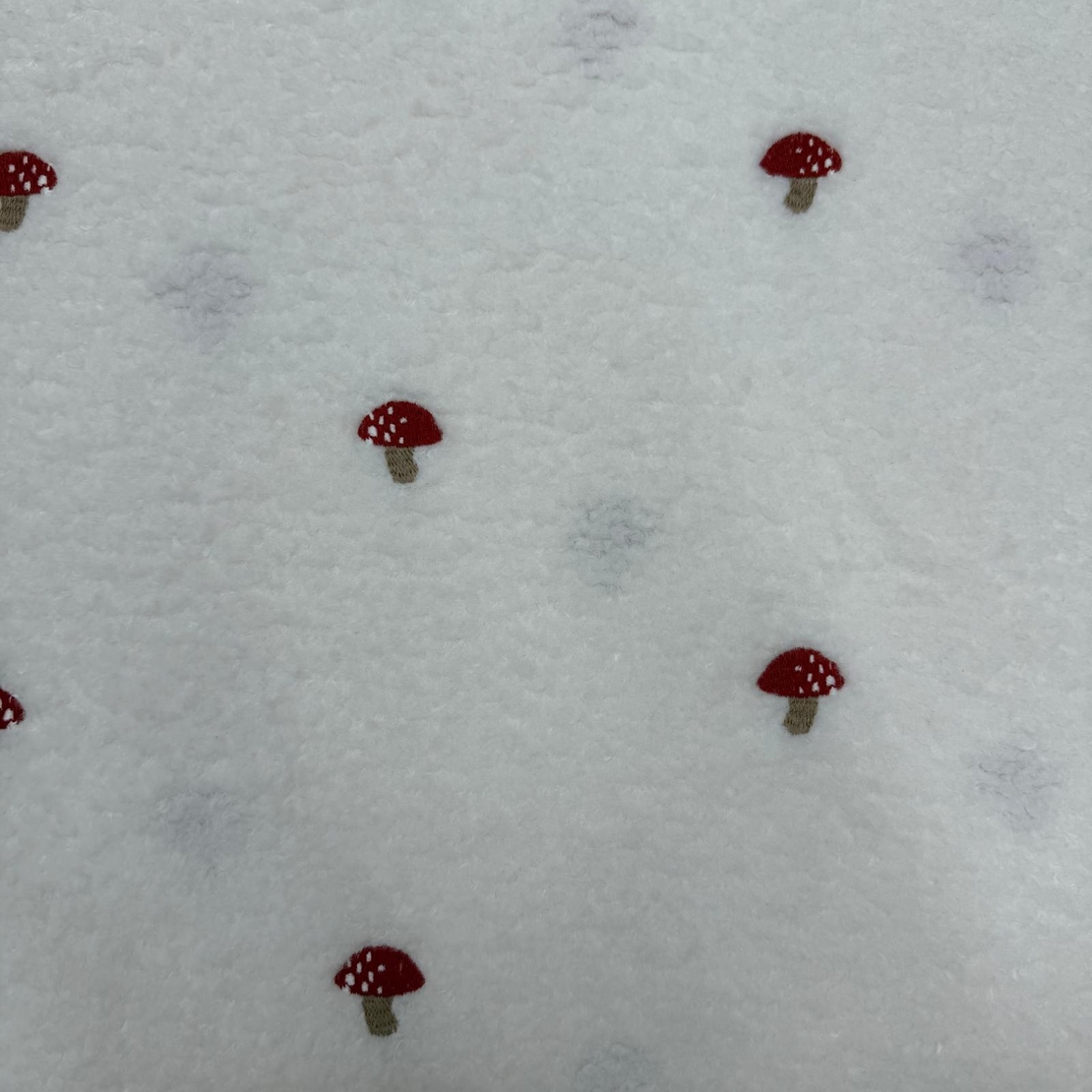 בוקלה טדי רקמת פטריות על רקע לבן חם