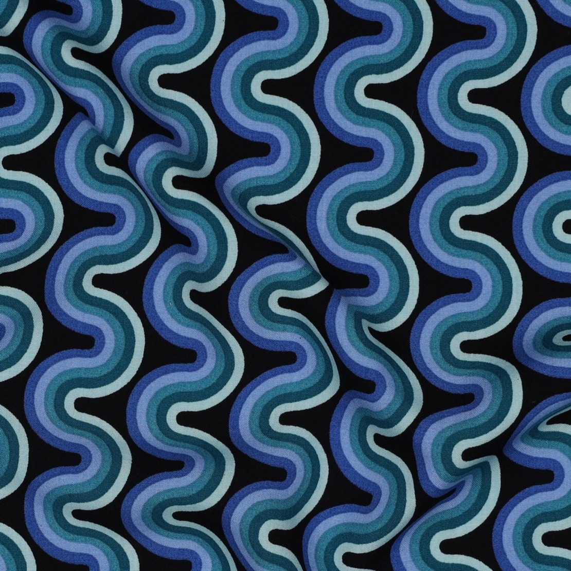 אריג ויסקוזה דפוס גאומטרי גווני ירוק כחול