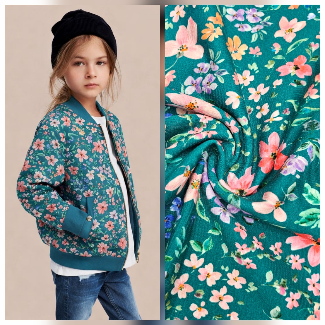 פרנץ טרי דפוס פרחים דיגיטלי על רקע ירוק אוקיינוס