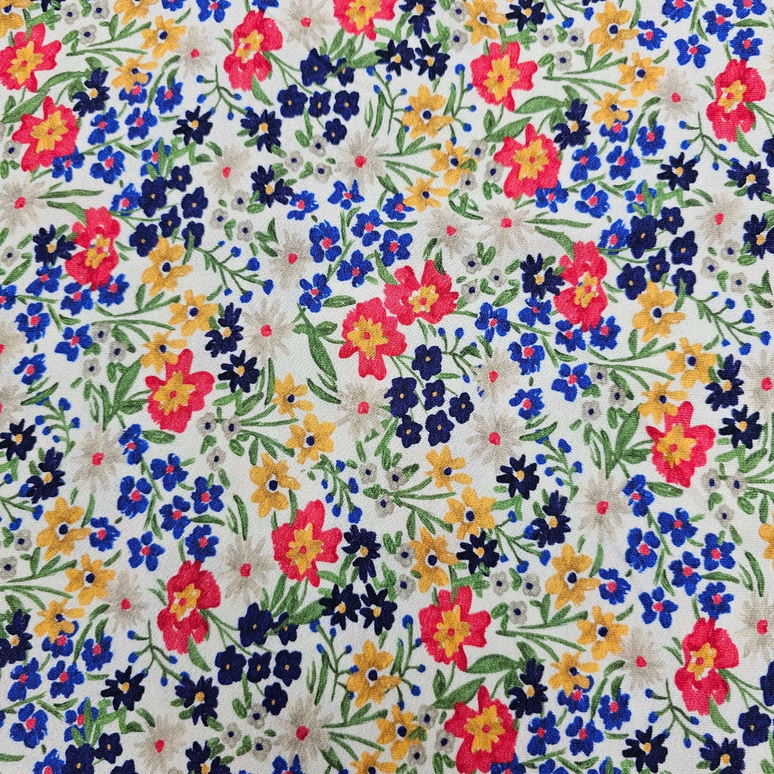 טריקו ויסקוזה חגיגת הפרחים בגווני כחול אדום צהוב