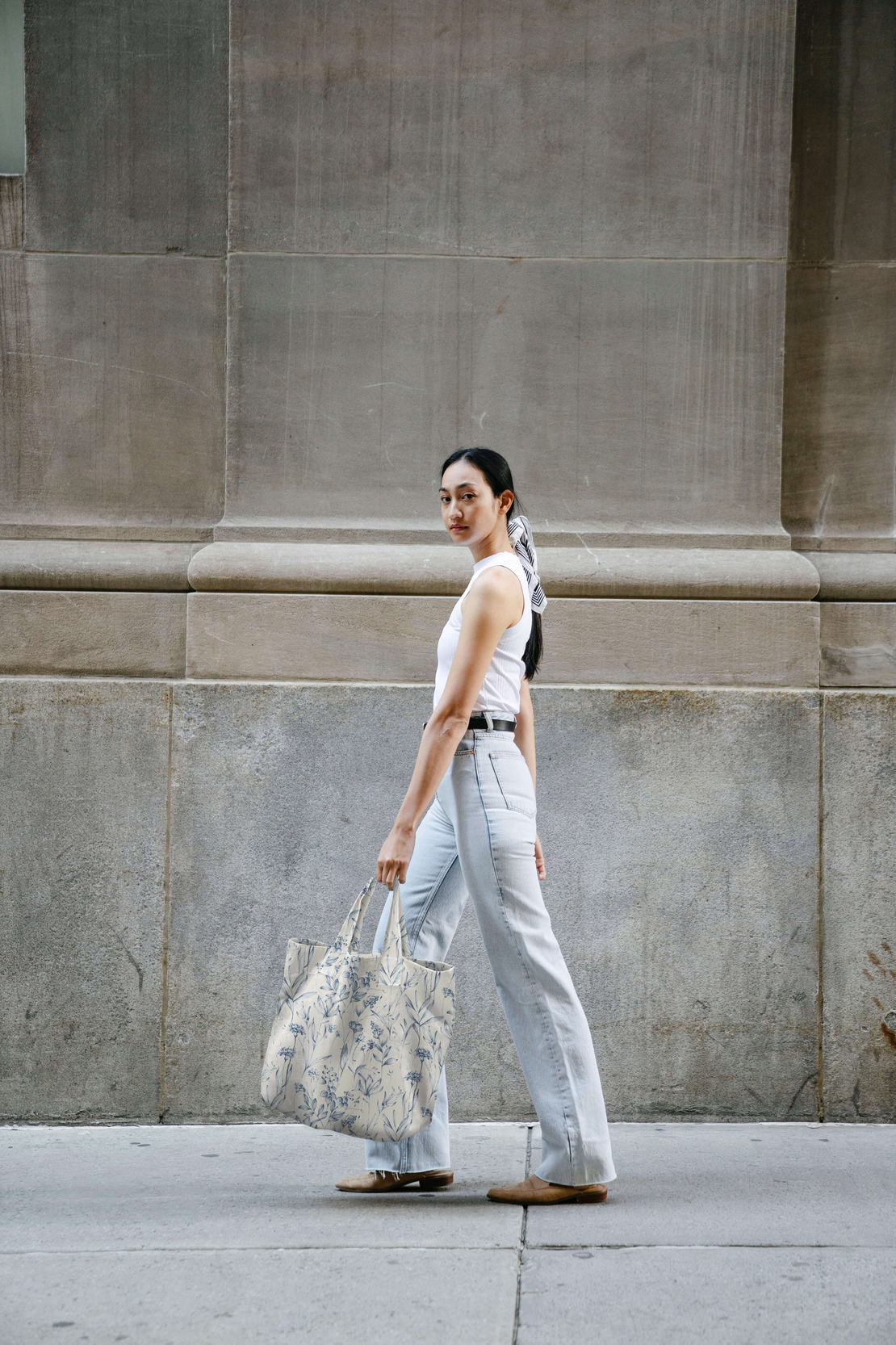 אריג קנבס דפוס פרחים בסגנון ציור פורצלן