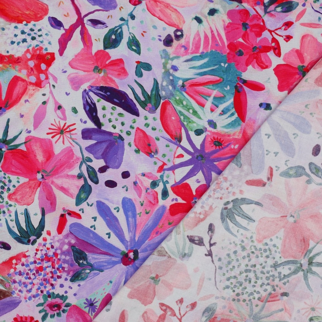 אריג ויסקוזה ECOVERO דפוס פרחים סוריאליסטי גווני ורוד נרידה הנסן