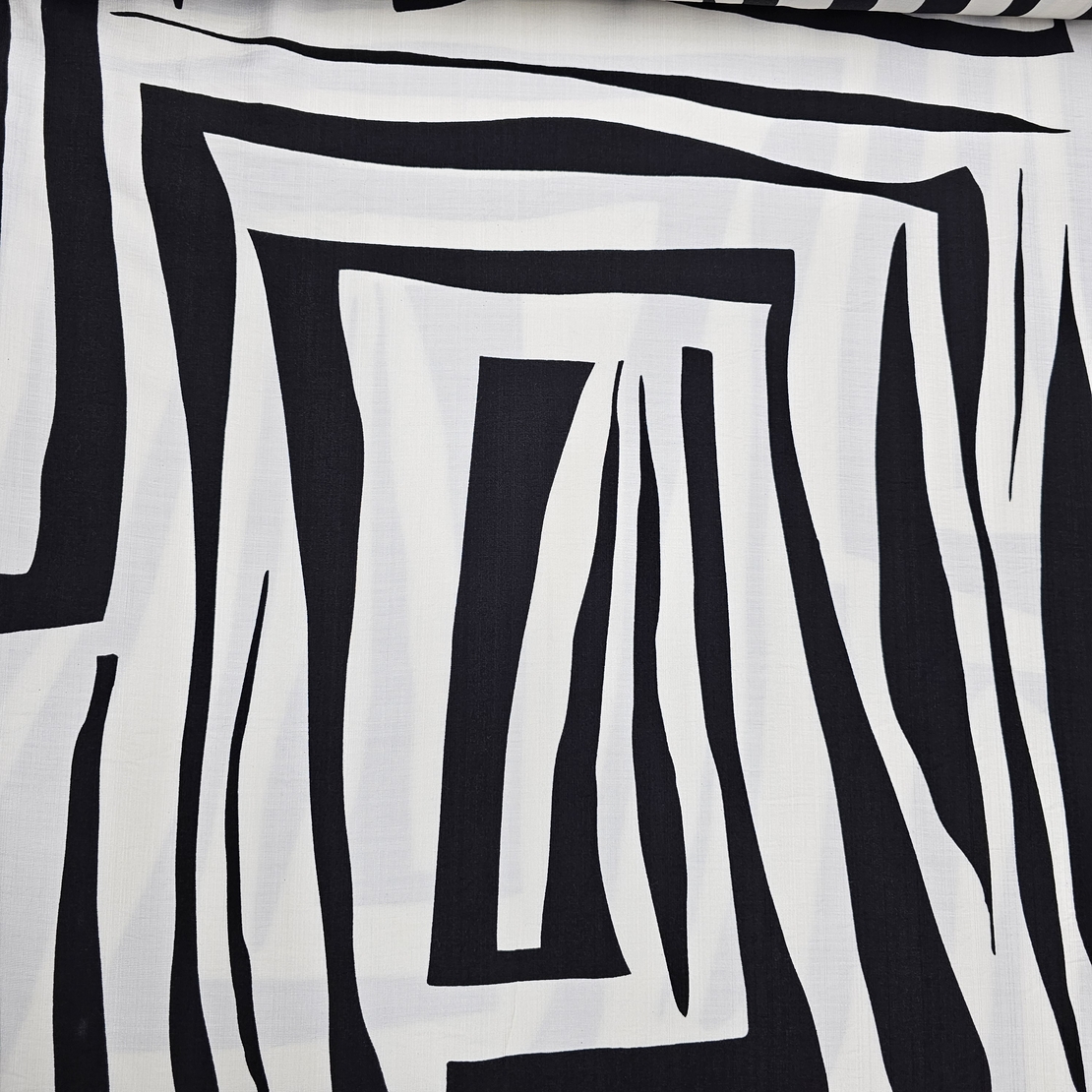 אריג פשתן ויסקוזה דפוס אמורפי בגווני שחור לבן