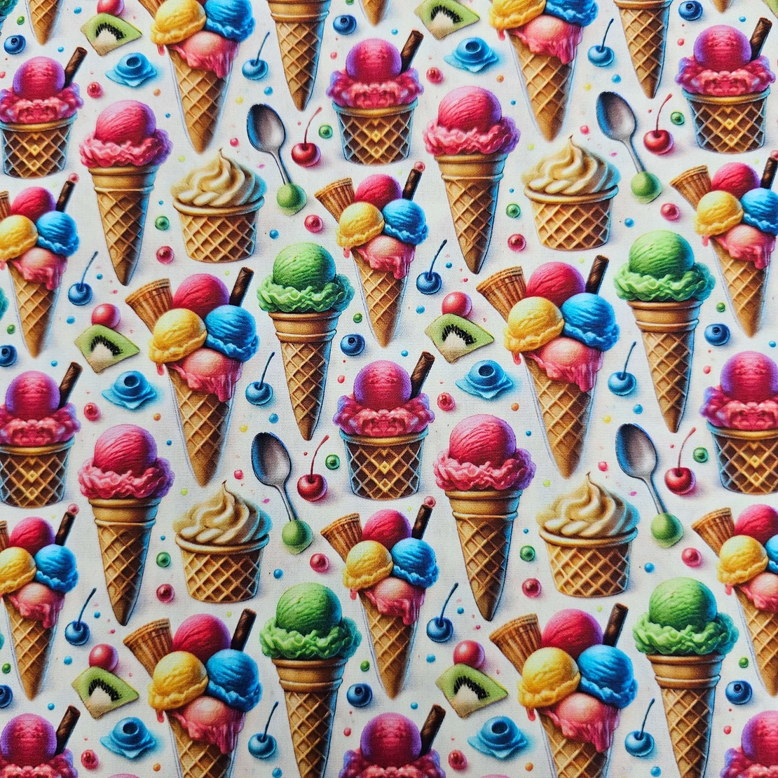 אריג כותנה דפוס גלידות צבועני תלת ממד