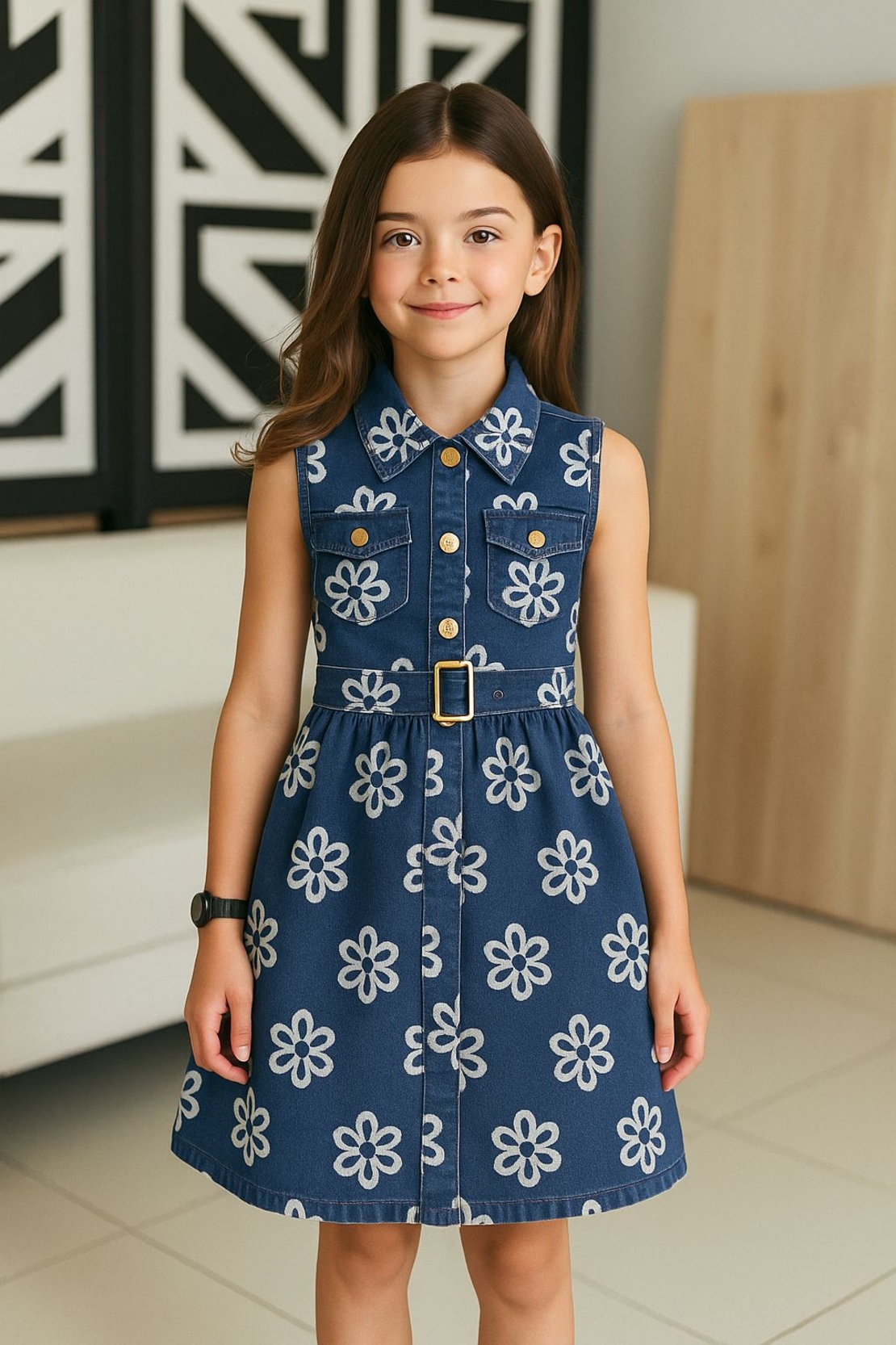 אריג גינס דפוס פרחים יפים על רקע כחול כהה