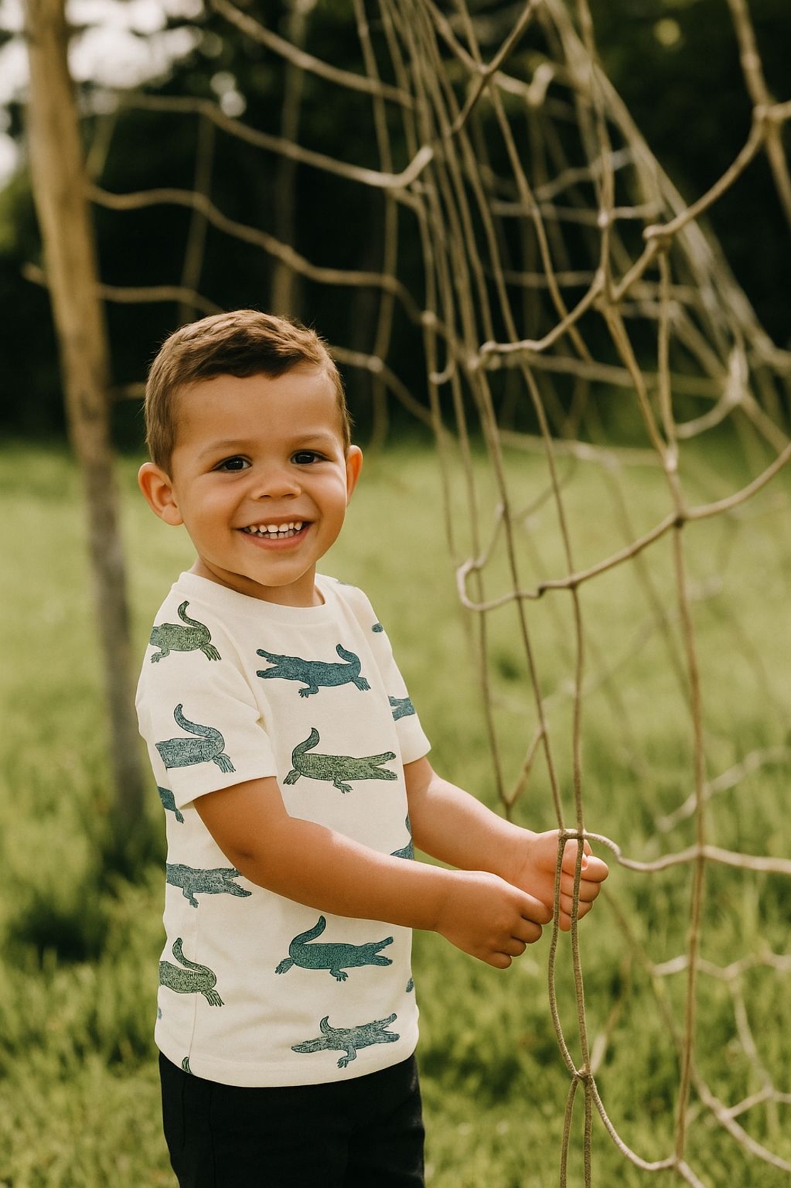 טריקו דפוס תנינים על רקע אופוייט