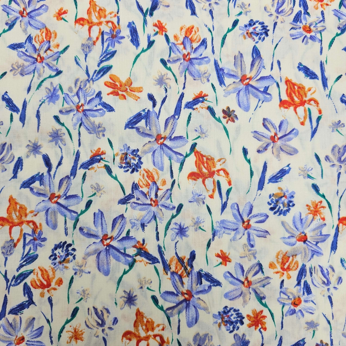 אריג כותנה דפוס גן פורח בסגול