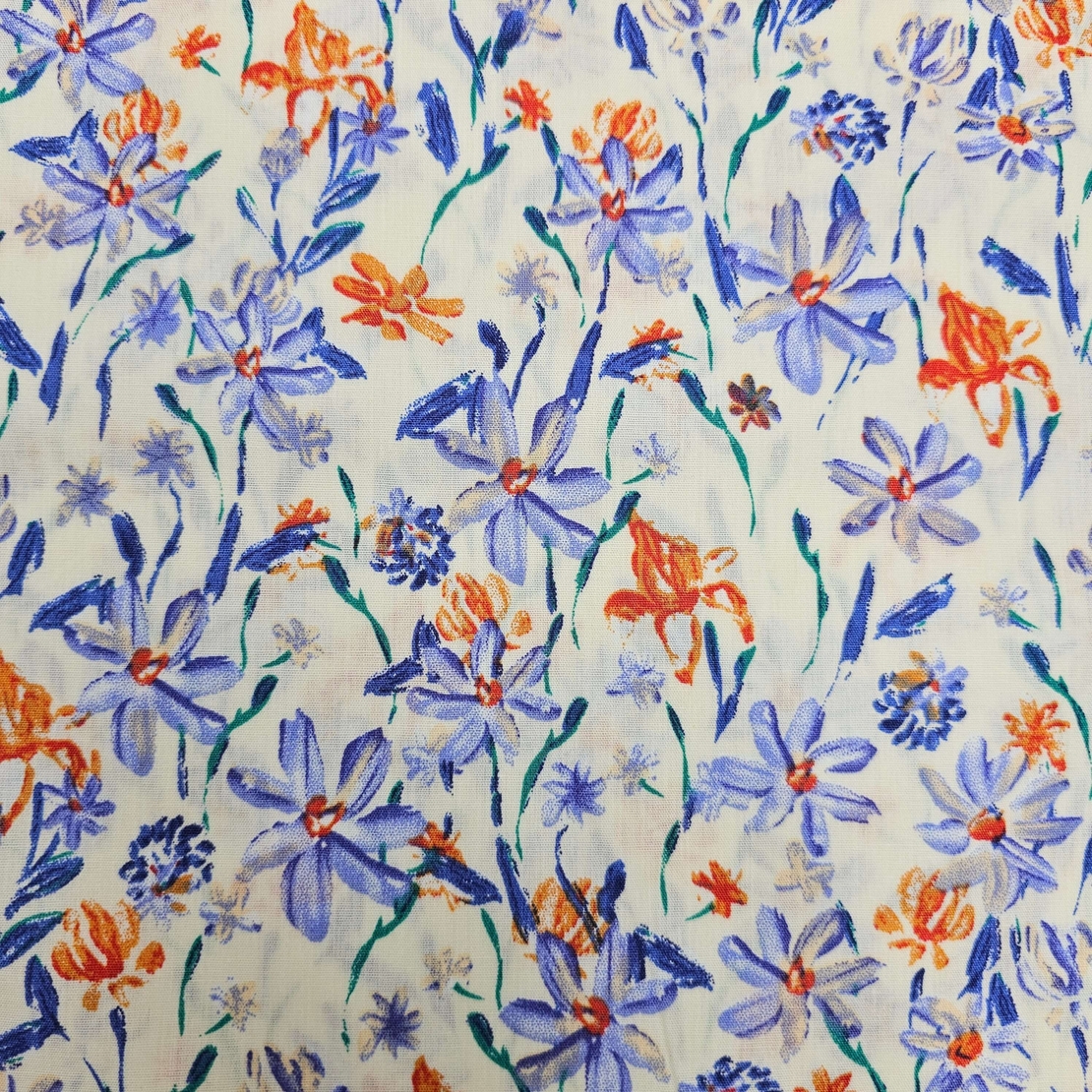 אריג כותנה דפוס גן פורח בסגול