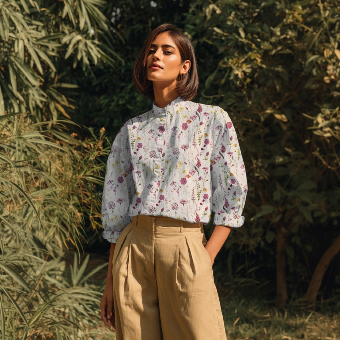 אריג כותנה וואל דפוס דיגיטלי איור בוטני