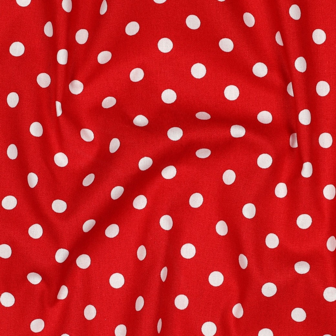 אריג כותנה נקודות לבן על רקע אדום