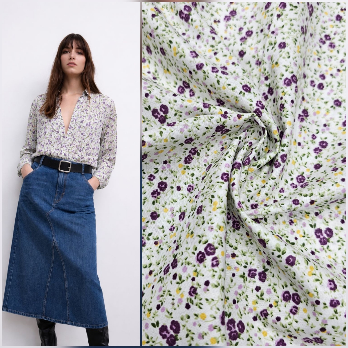 אריג כותנה פרחים קטנים בגווני סגול דגם שרון