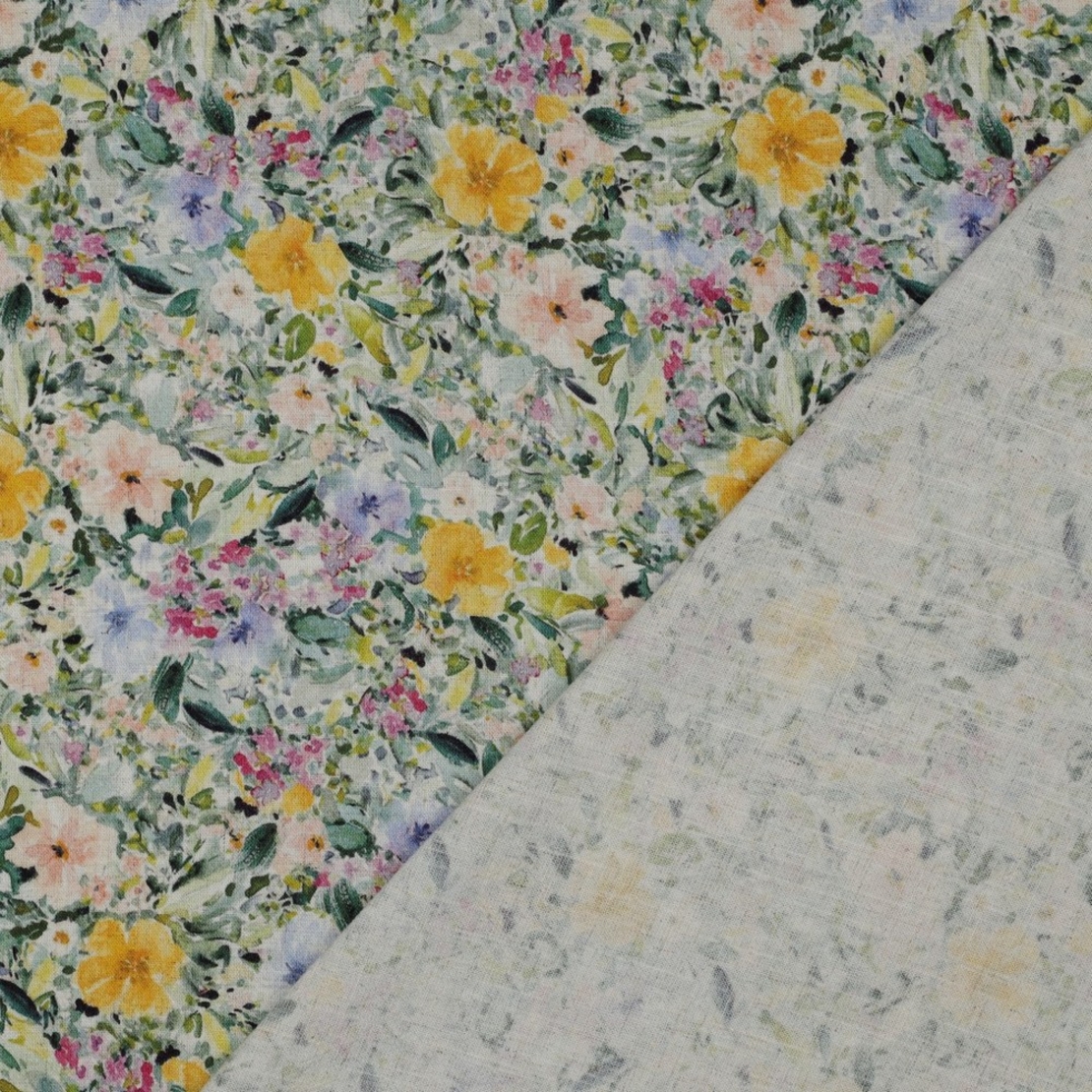 אריג פשתן ויסקוזה מכובס דפוס פרחים מצויירים דיגיטלי