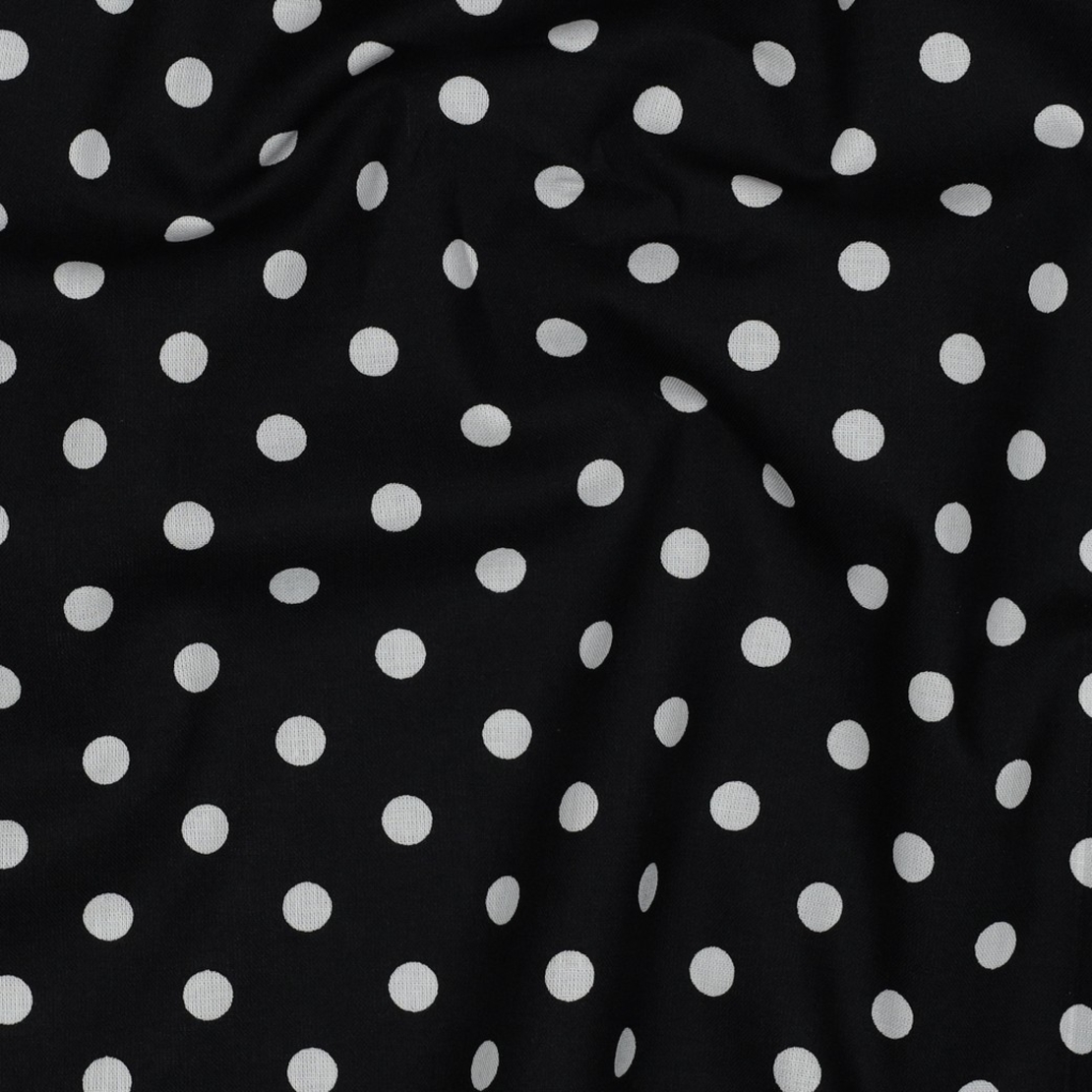 אריג כותנה נקודות לבן על רקע שחור